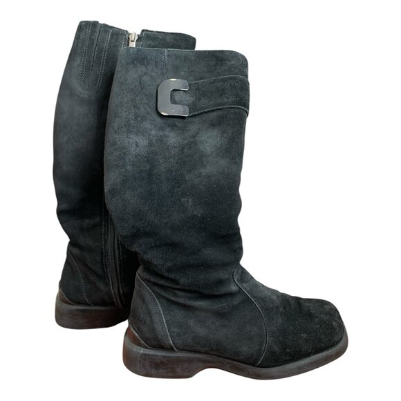 Women’s Black Suede Leather Zip Side Boots Low Platform EU37 Fits US 6 Shearling - Picture 2 of 4